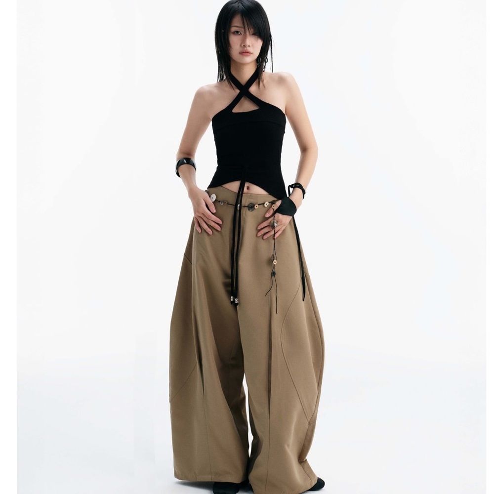 Women's Black and Tan Wide-Leg Pants